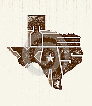 Texas The Lone Star USA State Creative Vector Concept On Natural Paper Background