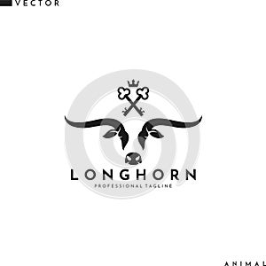 Texas longhorn bull with keys and crown logo