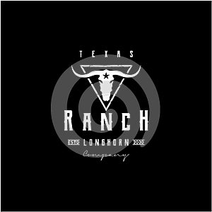 Texas Longhorn, Country Western Bull Cattle Vintage Retro Logo Design