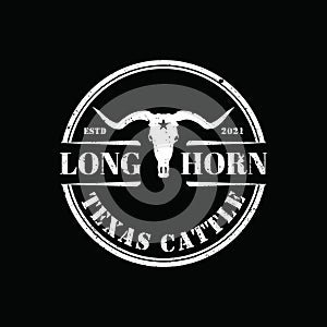Texas Longhorn Cow, Country Western Bull Cattle Vintage Label Logo Design for Family Countryside Farm