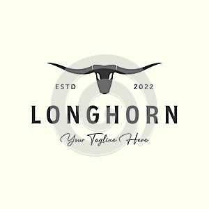 texas longhorn with vintage style logo vector icon design. western bull template illustration