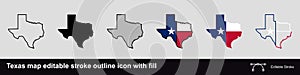 Texas map editable stroke outline icon with fill