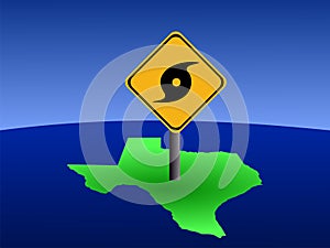 Texas map with hurricane sign