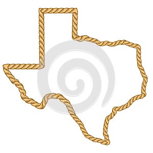 Texas map with lasso rope frame isolated on white for design. Texas color sign symbol