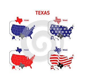 Texas map with usa flag design illustration