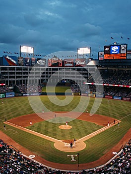 Texas Rangers Baseball Game at Night