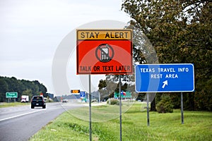 Texas road sign warning about cellphones