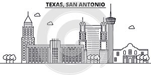 Texas San Antonio architecture line skyline illustration. Linear vector cityscape with famous landmarks, city sights