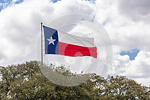 The Texas state flag blowing in the wind