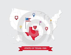 Texas State map highlighted on USA map