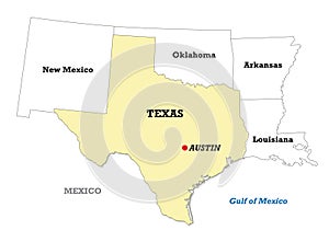 Texas state map with neighboring states