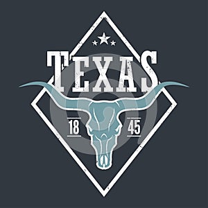 Texas state tee print with longhorn skull.