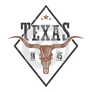 Texas state tee print with longhorn skull.