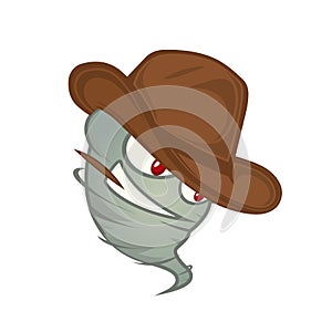 Texas tornado with red eyes in a cowboy hat with a toothpick in the teeth