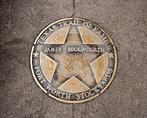 Texas Trail of Fame star honoring James Beckwourth at the Fort Worth Stockyards in Texas.