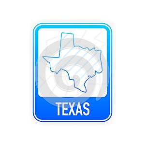 Texas - U.S. state. Contour line in white color on blue sign. Map of The United States of America. Vector illustration.