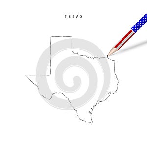 Texas US state vector map pencil sketch. Texas outline map with pencil in american flag colors