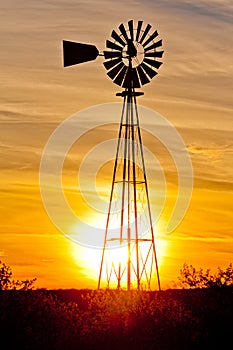 Texas wind pump sunset