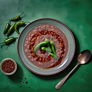 Texasstyle Chili On Limegreen Smooth Round Plate U.S. Dish. Generative AI