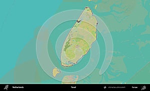 Texel outlined, Netherlands. Topographic Humanitarian