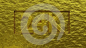 Text `24K` in letters made in gold. 3d rendering.