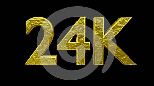 Text `24K` in letters made in gold. 3d rendering.