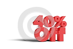 Text `40 % off` in 3 dimensions on a white background.