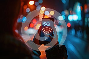 Text 5G, fifth generation of cellular technology, faster data speeds, lower latency, enhanced connectivity, and supports