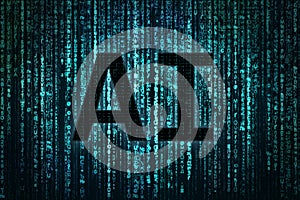 Text AI on abstract digital background. Artificial intelligence