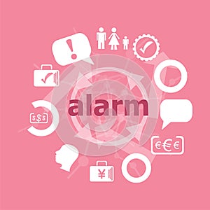 Text Alarm. Security concept . Icons set. Flat pictogram. Sign and symbols for business, finance, shopping, communication,