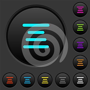 Text align center dark push buttons with color icons