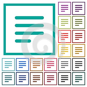 Text align justify last row left flat color icons with quadrant frames