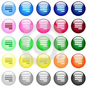 Text align justify last row right icons in color glossy buttons