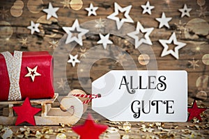 Text Alles Gute, Means Best Wishes, Label With Sled, Christmas