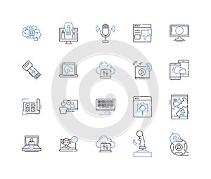 Text analytics line icons collection. NLP, Sentiment, Semantics, Syntax, Topic, Clustering, Classification vector and