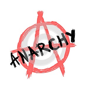 Text Anarchy and anarchy symbol drawn by hand. Sketch, grunge, ink. Vector illustration.