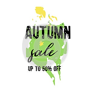 Text Autumn Sale, discount banners.Grunge elements, ink drops, a
