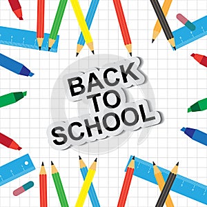 Text back to school with colorful text and drawings by colored