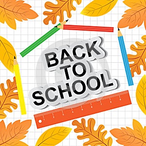 Text back to school with colorful text and drawings by colored