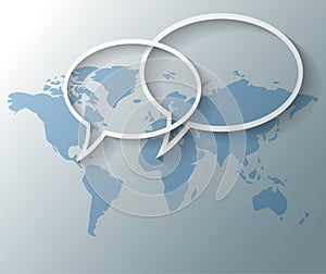 Text balloons with world map background