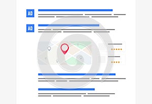 Text-based ads, paid, organic and local search results on search engine results page. Improve online visibility and photo