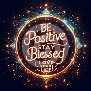 Text Be Positive, Stay Blessed, Love Your Life ,sparkling design.