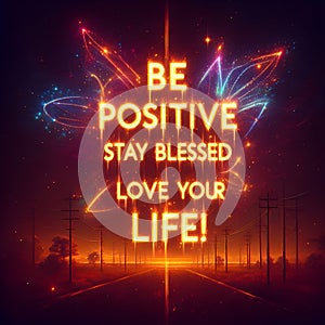 Text Be Positive, Stay Blessed, Love Your Life ,sparkling design.