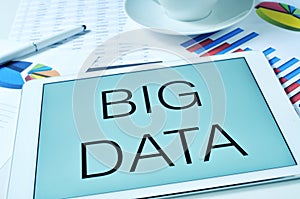 The text big data in the screen of a tablet