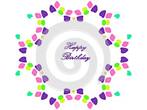 Text birthday card with colorful rim bow on white background