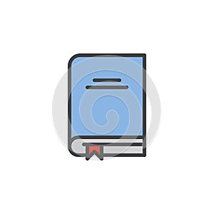 Text book with bookmark filled outline icon