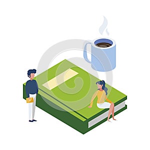 Text book with minipeople workers