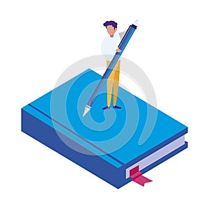 Text book with minipeople workers