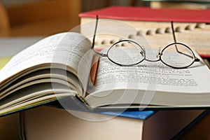 Text books on table