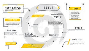 Text box frame, title callout tech hud border menu, modern line interface board. Set game elements, web design template